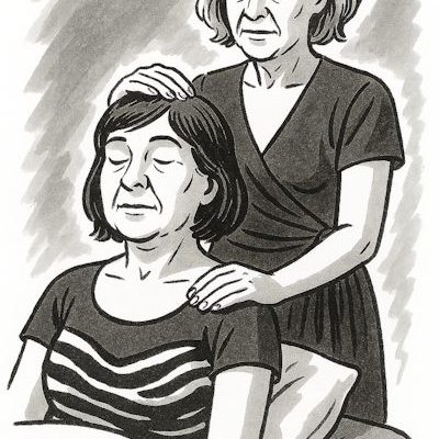 older woman performing Reiki on another woman