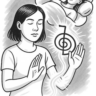 woman providing Distance Reiki pencil sketch