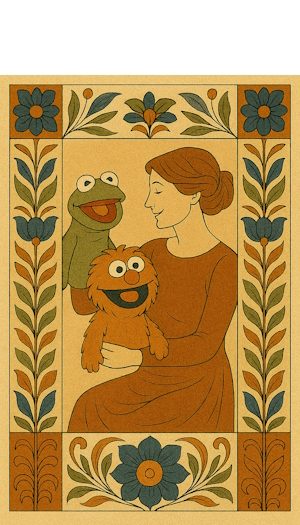 woman with hand puppets